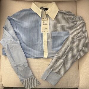 Zara blue and white stripped crop top blouse